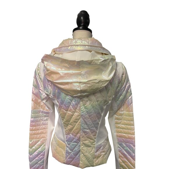 Blanc Noir Womens Iridescent Action Panel Puffer Jacket Oyster Color Size S - Picture 10 of 15